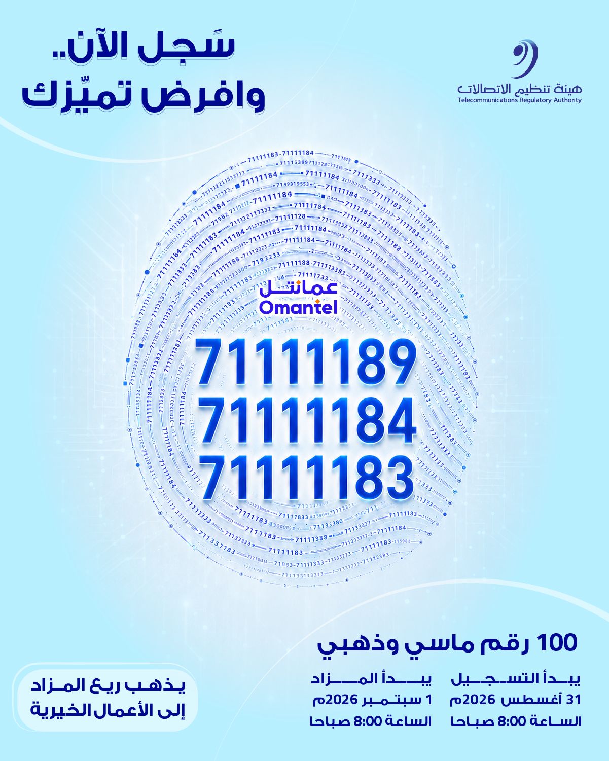 هيئة تنظيم الاتصالات تعلن عن مزاد لـ100 رقم ماسي وذهبي